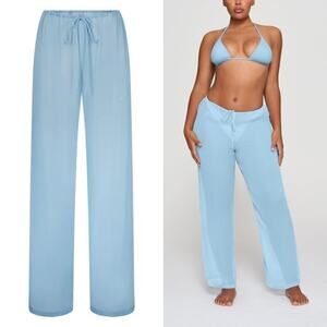 SKIMS Crinkle Silk Chiffon Cover Up Pants Drawstring Sheer Iris Blue NWT Size 4X